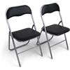 HAEST - Set di 2 Sedie Pieghevoli, Sedia Pieghevole Imbottita con Telaio in Metallo e Ecopelle, Salvaspazio, Portata fino a 100 kg, Ideale per Cucina e Giardino, Argento-Nero