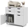 COSTWAY Cassettiera da Ufficio con 4 Cassetti e 2 Ante, Armadietto da Studio in Legno con 5 Ruote Universali, Mobile Porta Stampante Salvaspazio, per Soggiorno, 73 x 40 x 64,5 cm, Bianco (Bianco)