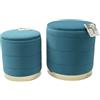 Italia Magazzini Set 2 Pouf Contenitore Rotondi In Velluto Design Elegante Moderno Casa Salotto Sgabello Poggiapiedi Tondo Con Coperchio Rimovibile (Ottanio)