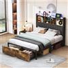 YYXLDYNB Letto matrimoniale 160 x 200 cm, letto telaio in ferro con 2 cassetti di stoccaggio, letto imbottito con illuminazione a LED e prese USB, testiera in PU con stoccaggio, stile industriale, senza