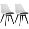 NMK HOME Set di 2 sedie da pranzo bianche con cuscino nero - Sedute imbottite in plastica con rivestimento in similpelle e gambe nere in polipropilene, contrasto elegante e design armonioso