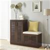[en.casa] Set di Armadio Scarpiera e Panca Contenitore con Seduta Imbottita Mobile Portascarpe Ante a Persiana e Ripiani Inclinati 97 x 120 x 36 cm MDF Wengè