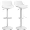 HOMCOM Set 2 Sgabelli Bar con Altezza Regolabile in Finta Pelle Bianco | Sgabelli Alti Cucina, Schienale e Poggiapiedi, Ampia Base in Acciaio, Sedie Bar Alte Girevoli a 360°