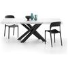 Mobili Fiver, Tavolo Allungabile Emma 140(220) x90 cm, Bianco Cemento con Gambe Incrociate Nere, per 6-10 persone, Tavolo Cucina, Soggiorno, Made in Italy