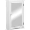 kleankin Specchio Bagno Contenitore con Chiusura Magnetica, Mobiletto Bagno da Parete Salvaspazio in Legno, 41x14x60cm, Bianco