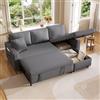 Azkoeesy Divano Letto Angolare Estraibile a 3 Posti 220 cm, Modello Forma a L Reversibile con 2 Cuscini, Chaise Longue dotata di vano contenitore, Rivestimento in Tessuto di Lino, Grigio Scuro