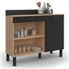 IDMarket - Credenza bassa 100 CM CINA piano di lavoro H.83 cm 1 anta + 1 cassetto finitura faggio e nero
