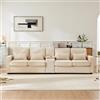 Rvjiahe Divano 4 posti in tessuto di lino con console, 2 portabevande 2 porte USB per ricarica con cavo, 4 cuscini, divano semplice per soggiorno, appartamento, ufficio (beige, 4 seat (290 x 83 x 88