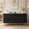OLIVIBED Credenza con ripiani regolabili, comò con ante, armadio per soggiorno con maniglie e piedi dorati, design strutturato, credenza per camera da letto, soggiorno, 160 x 40 x 80 cm, nero