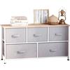HOMCOM Cassettiera 100 x 30 x 54 cm, 5 cassetti in tessuto non tessuto, colore: grigio, struttura in acciaio, bianco, legno chiaro