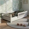 Juskys Letto a pavimento per bambini Naya 80x160 cm con barriera di sicurezza e rete a doghe - letto Montessori in legno massiccio di pino - letto con sponde per bambini - bianco