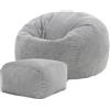 icon Classico Poltrona Sacco con Poggiapiedi, Grigio, Velluto a Coste, Pouf Poltrona con Riempimento Incluso, Pouf Sacco, Camera da Letto, Soggiorno, Mobili Soggiorno