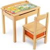 RELAX4LIFE Scrivania per Bambini in Legno con Sedia, Coperchio Apribile Contenitore, Cerniera, Gancio per Zaino e Scatola,Regalo per Età 3+ Anni(Naturale)