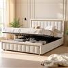 JYNVO Letto matrimoniale con contenitore 160x200 cm, Letto contenitore con Alzata Idraulica Silenziosa, Rete a doghe in legno, Struttura Letto, Flanella, Beige, senza materasso