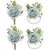PATIKIL Set di Fiori da Polso e Boutonniere in Rosa, 4 Pezzi Fascia da Polso per Fiori da Sposa Bracciale Accessori per Uomo Donna Festa di Laurea Ballo di Fine Anno, Azzurro Chiaro