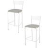 t m c s Tommychairs - Set 2 sgabelli alti modello Elegance per cucina e bar, struttura in acciaio verniciata colore bianco e seduta imbottita e rivestita in pelle artificiale colore grigio chiaro