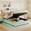 JOROBURO Letto Matrimoniale Contenitore 160x200cm, Letto Imbottito Velluto Beige, Letto con LED, USB Type-C e Ricarica Wireless, Letto Salvaspazio con Sollevamento Idraulico, Doghe in Legno e Telaio Metallo