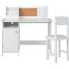 GYMAX Set Scrivania e Sedia da Studio per Bambini, Tavolo da Studio per Bambini con Mensola e Armadio, Scrivania per Bambini con Gambe in Legno, per Case, Scuole, Bianco