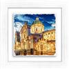 Lupia - Quadro Moderno con paesaggi e localismi Italiani, Ceramica e Stampa Rilievo, Cornice Legno Shabby Modern Bianca, Decorazione Parete, Quadretti Soggiorno 29x29 cm Brescia Duomo Nuovo E Vecchio