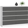 AKORD Cassettiera K 140 cm 8 (2 x 4) Cassetti | Moderna Mobiletto per Soggiorno Sala da Pranzo Camera da Letto | Armadio Cameretta | 138 x 99 x 40 cm | Peso 72kg | Bianco | Grigio grafite