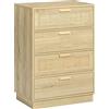 HOMCOM cassettiera a 4 cassetti per camera da letto in stile bohémien con struttura in legno, in rattan per camera da letto, soggiorno, ingresso dim. 60 x 38 x 88,5 cm