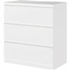 Songvas Comò, 3 Cassetti, Larghezza 70 cm, Mobili Camera da Letto Bianco, Cassettiera, per Camera da Letto, Soggiorno, Ufficio e Ingresso, 70x40x75 cm (L x P x A)