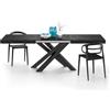 Mobili Fiver, Tavolo Allungabile Emma 160(240) x90 cm, Nero Cemento con Gambe Incrociate Nere, per 6-10 persone, Tavolo Cucina, Soggiorno, Made in Italy