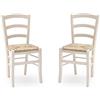Liberoshopping Sedie cucina in legno massello con seduta in paglia stile rustico VENEZIA Set da 2 (Bianco)