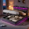 CXHLXYR Letto Matrimoniale con Contenitore 160x200 cm,Letto Imbottito 160x200 con LED e USB,letto contenitore con ripiani aperti e portaoggetti nascosto in testiera,Letto Baule con doghe in legno,Velluto