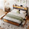 JDEFARF Letto Matrimoniale con Struttura in Ferro e Luci a LED 160x200 cm, Struttura con 4 Cassetti, in Pelle PU, Letto con Contenitore, Supporto a Doghe in Legno, Senza materasso, Nero