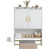 LIFEZEAL Mobile Bagno a Parete, Pensile Bagno Sospeso con Ripiano Regolabile, Scomparto Aperto, 2 Portasciugamani e Gancio Laterale, Mobile Cucina Salvaspazio per Ingresso, 55 x 20 x 80 cm (Bianco)