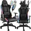 tectake® Sedia da Gaming, Sedia per Gamer con LED e Funzione Massaggio, Schienale e Braccioli Regolabili, Cuscino Lombare Rimovibile, Rotazione a 360°, Ergonomica, Poltrona Ufficio - Nero/Nero