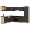 Vicco Cucina angolare completa R-Line, Antracite rustico/Rovere dorato, 287 x 227 cm, PL Rovere, per una progettazione flessibile della cucina e una disposizione modulare personalizzata