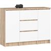 AKORD Cassettiera K100 con 2 Ante e 3 Cassetti | Mobiletti Ingresso Bagno | Armadio Cameretta | Comodino | Design moderno | 35x76x101 cm | Quercia Sonoma & Bianco