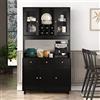VOWNER Credenza Cucina, Mobile Buffet con 5 Armadietti, Mobile da Cucina Dispensa, Armadio Dispensa, 5 Ripiani Regolabili, per Cucina, Soggiorno, 100L x 38W x 181H cm, Nero