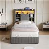 FAAMEPBO Letto matrimoniale 90x200, struttura letto imbottita in tessuto con 2 cassetti, testiera con LED RGB, prese USB/USB-C e rete a doghe (Grigio, 90x200)