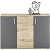 AVANTI TRENDSTORE - Bea - Comò in Legno Laminato con 2 Ante e 4 Cassetti, Colore Quercia Viking e Grigio, per Soggiorno o Camera da Letto, Dimensioni: LAP 120x84x35 cm