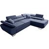 Robin Inspire Saturn Premium Divano angolare con funzione letto cassetto per biancheria e cuscini Poggiatesta regolabili stile moderno blu navy angolo a destra 272 x 200 x 90