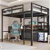 Huayz Letto a soppalco in metallo, 140 x 200 cm, scrivania con presa e scaffale, con ricarica USB + Type-c, per bambini, ragazzi e adulti, letto a castello, senza materasso (nero)