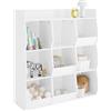 SoBuy Libreria Bambini 9 Scomparti Portata fino a 120kg 95x34x105cm | scaffale portagiochi e libri con angoli arrotondati, sistema antiribaltamento, MDF KMB120-W