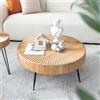 Zouron set di 1 Tavolino da caffè rotondo in pino, con gambe in ferro, Soggiorno Tavolo da divano in abete impiallacciato, (L60*P60*H42 cm, marrone chiaro