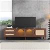 KAZZIO Mobile TV marrone da 180 cm per TV da 80 pollici - con 2 cassetti in rattan, 2 ante in vetro a cupola e 1 porta in rattan, illuminazione a LED, offre una conservazione elegante, tavola TV
