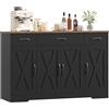 HOCSOK 140 cm Credenza Cucina, Mobile Cucina con 3 Cassetti e 4 Armadi, Buffet Mobile Moderno, Credenza Soggiorno, Mobile per Cucina Ingresso Foyer, Sala da Pranzo, Nero+Marrone