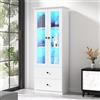 TIZZ Vetrina LED moderna bianca opaca alta 165 cm con porta USB, telecomando a 16 colori, vetrina in vetro con 2 cassetti, vetrina verticale con ripiani regolabili, vetrina con ante a battente