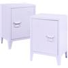 [en.casa] Set di 2 Comodini in Acciaio con Scomparto Chiuso con Anta Tavolino Laterale Mobiletto Notturno con Maniglia a Destra Sinistra Ingresso Ufficio 57 x 40 x 30 cm - Viola Chiaro