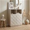[en.casa] Comò Alto con 2 Ante Decorative 3D Credenza Mobile Contenitore con 2 Ripiani Aperti e 4 Vani Chiusi Armadio per Soggiorno Sala da Pranzo Ingresso 86 x 64 x 36 cm - Beige