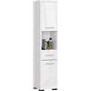 AKORD | Colonna Bagno FIN 2D | 30x140x30 cm, peso 25 kg | 2 ripiani con Ante | 1 Cassetto | Armadietto chiuso piedini | Adatto Anche come Pensile | Mobiletto | Armadio a muro | Bianco/Bianco Lucido