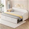 SUKY Divano letto imbottito allungabile 90/180 x 190 cm, con rete a doghe, con strisce verticali, letto multifunzione, tessuto di lino confortevole e traspirante (beige)
