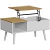 Vicco tavolino soggiorno Stora, Bianco/quercia, 76 x 45 cm con funzione di sollevamento, piano del tavolo regolabile in altezza e vano portaoggetti aperto