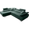 Robin Inspire Saturn Premium Divano angolare con funzione letto cassetto per biancheria e cuscini Poggiatesta regolabili stile moderno verde scuro angolo a sinistra 272 x 200 x 90